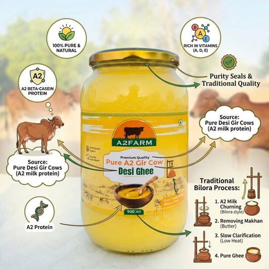 Pure A2 Gir Cow Desi Ghee | Hand-Churned by Bilona Method | 450ml & 900ml